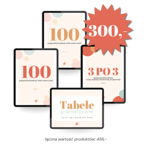 FULL PAKIET: 2 e-booki o przyimkach, Workbook „3 po 3” i Tabele gramatyczne Premium